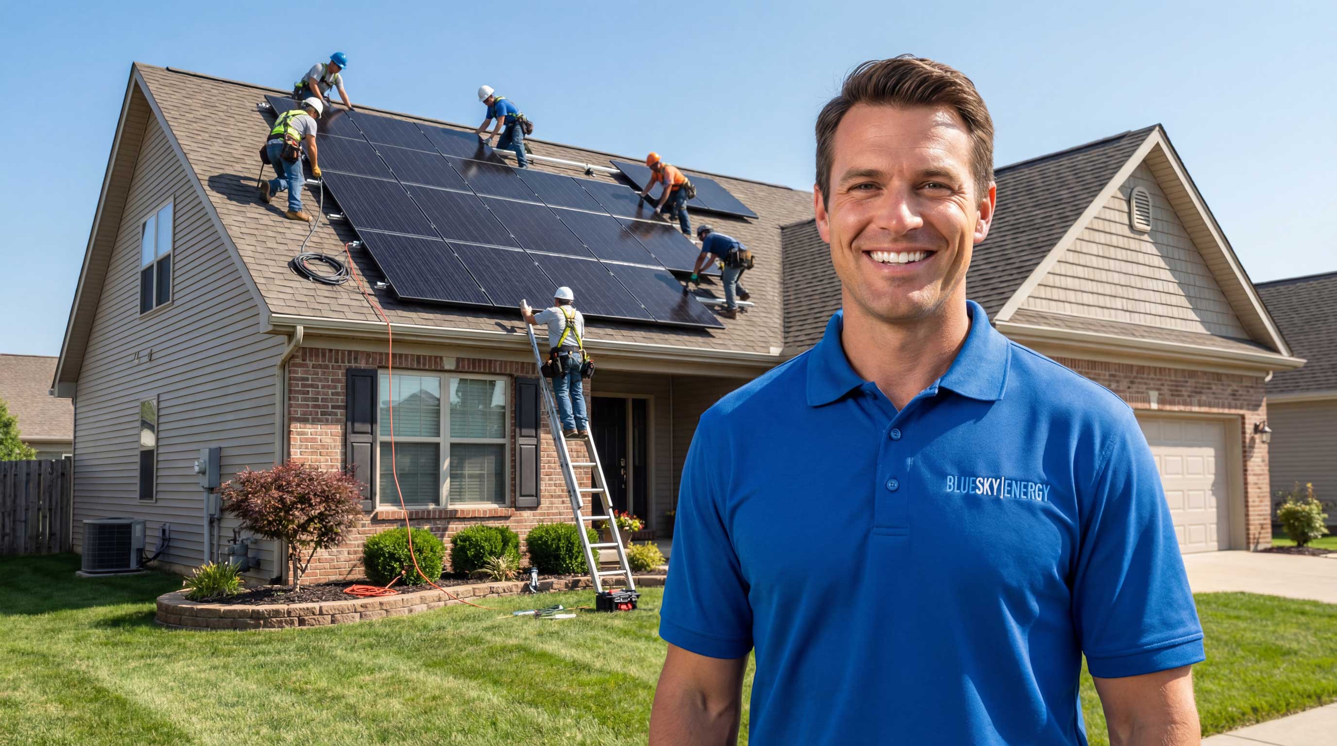 Blue Sky Energy team installing solar panels
